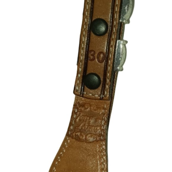Tony Lama Belt, Brown Leather Western Belt Silver Tone Hardware Size 30 in Waist - Picture 7 of 13
